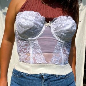 Vintage croquette white lace corset with a ribbon